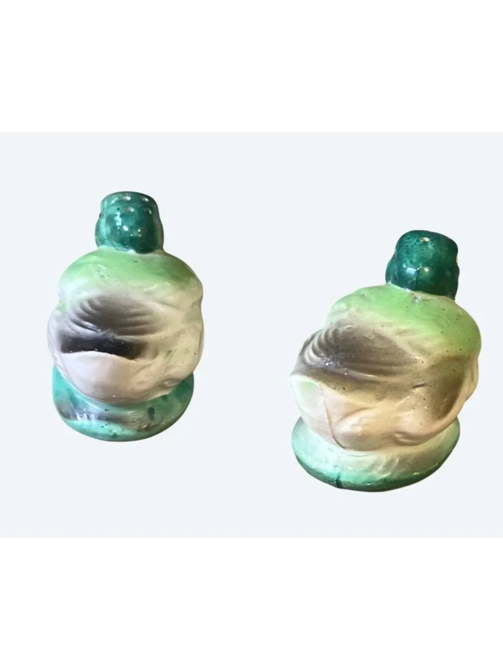 Vintage Ceramic Duck Salt Pepper Shakers Hand Painted Green Yellow Mallard Pair